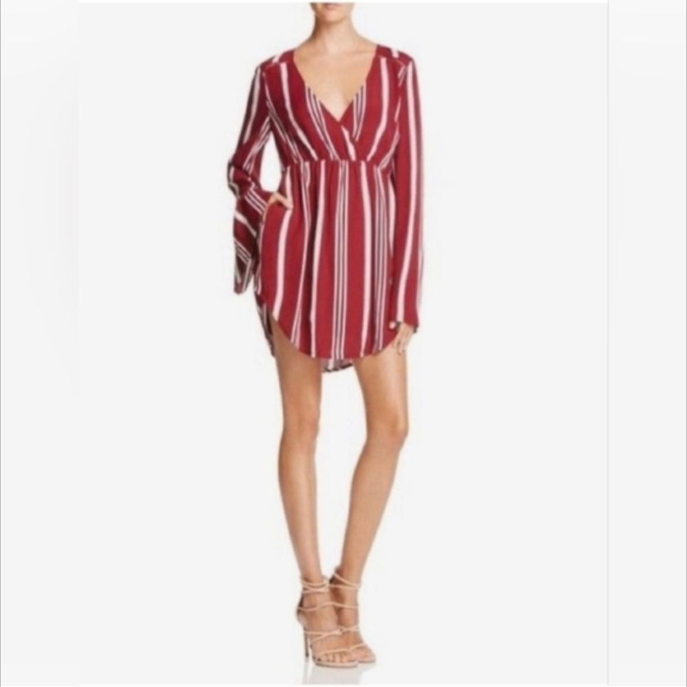 The Jetset Diaries Colonial Stripe Mini Dress Small Burgundy White Bell …